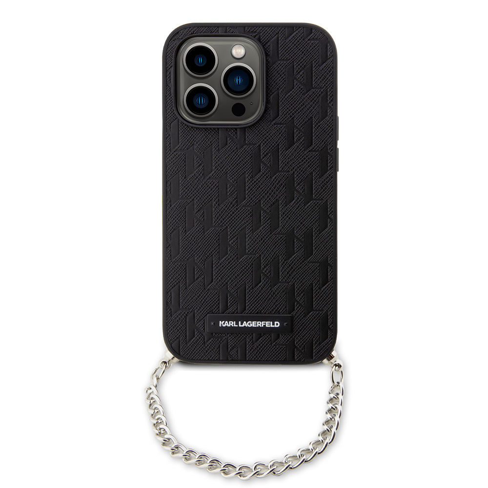 Hoes voor Apple iPhone 14 Pro, Karl Lagerfeld, Saffiano Monogram Chain, Zwart