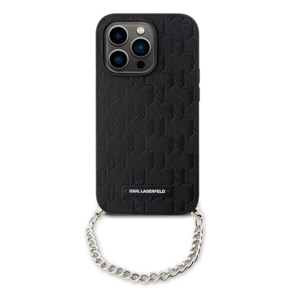 Hoes voor Apple iPhone 14 Pro, Karl Lagerfeld, Saffiano Monogram Chain, Zwart