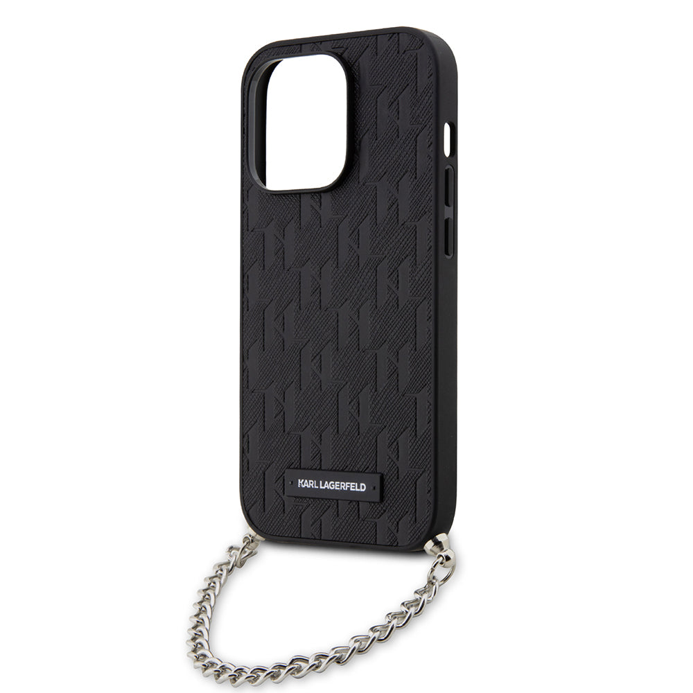 Hoes voor Apple iPhone 14 Pro, Karl Lagerfeld, Saffiano Monogram Chain, Zwart