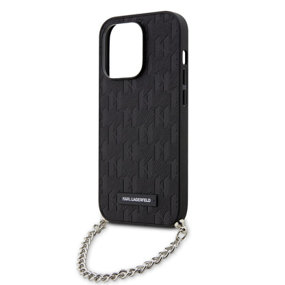 Hoes voor Apple iPhone 14 Pro, Karl Lagerfeld, Saffiano Monogram Chain, Zwart