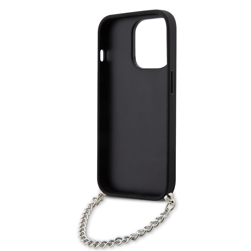 Hoes voor Apple iPhone 14 Pro, Karl Lagerfeld, Saffiano Monogram Chain, Zwart