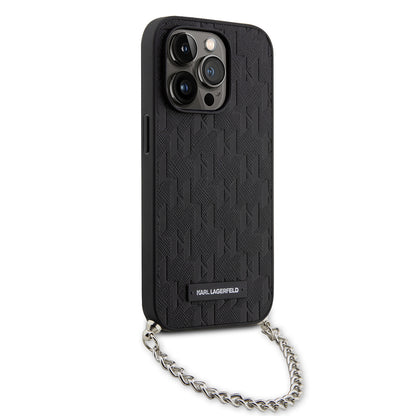Hoes voor Apple iPhone 14 Pro, Karl Lagerfeld, Saffiano Monogram Chain, Zwart