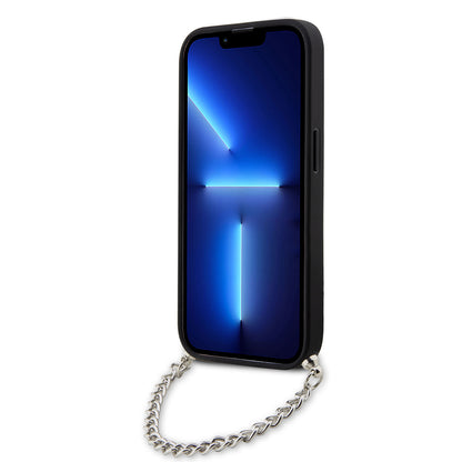 Hoes voor Apple iPhone 14 Pro, Karl Lagerfeld, Saffiano Monogram Chain, Zwart