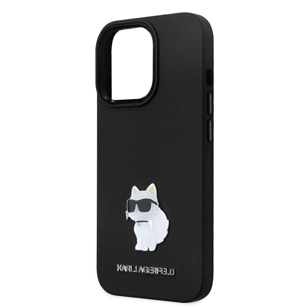 Hoes voor Apple iPhone 14 Pro, Karl Lagerfeld, Silicone Choupette Metal, Zwart