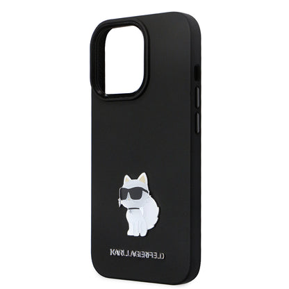 Hoes voor Apple iPhone 14 Pro, Karl Lagerfeld, Silicone Choupette Metal, Zwart