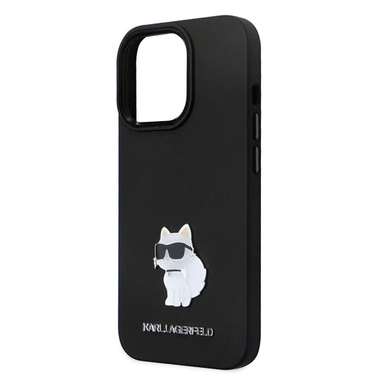 Hoes voor Apple iPhone 14 Pro, Karl Lagerfeld, Silicone Choupette Metal, Zwart