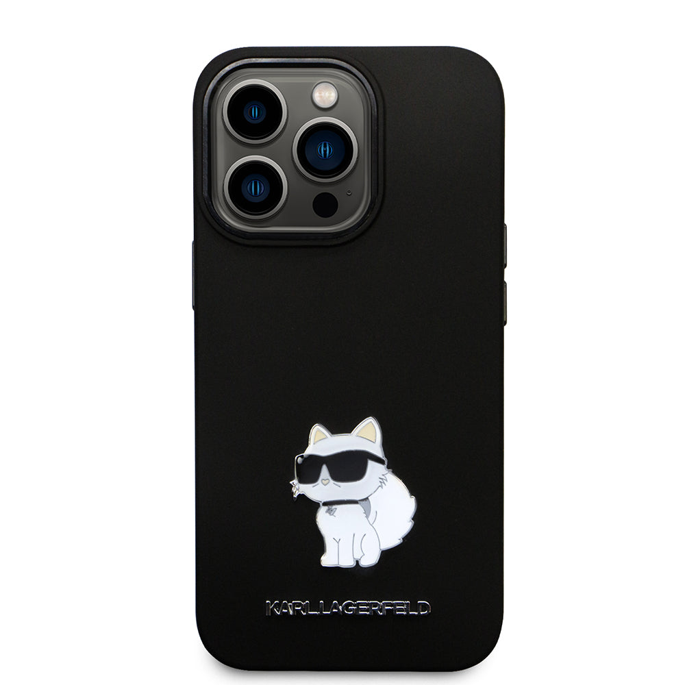 Hoes voor Apple iPhone 14 Pro, Karl Lagerfeld, Silicone Choupette Metal, Zwart