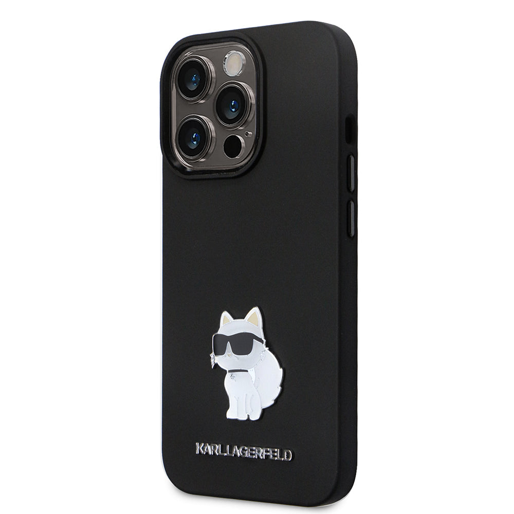 Hoes voor Apple iPhone 14 Pro, Karl Lagerfeld, Silicone Choupette Metal, Zwart