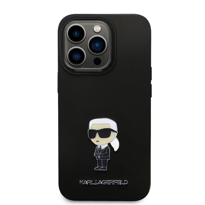 Hoes voor Apple iPhone 14 Pro, Karl Lagerfeld, Silicone Ikonik Karl Metal, Zwart