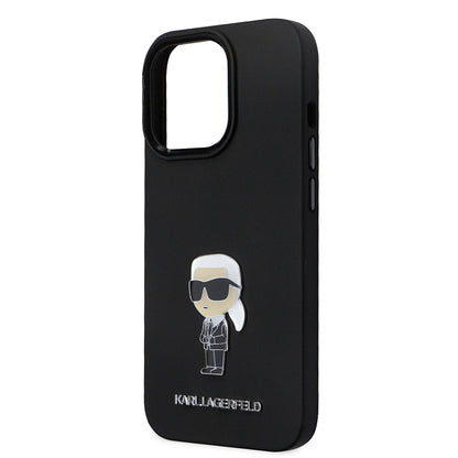 Hoes voor Apple iPhone 14 Pro, Karl Lagerfeld, Silicone Ikonik Karl Metal, Zwart
