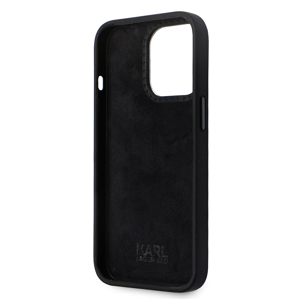 Hoes voor Apple iPhone 14 Pro, Karl Lagerfeld, Silicone Ikonik Karl Metal, Zwart