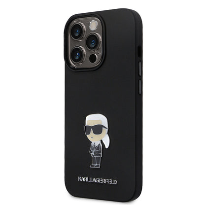 Hoes voor Apple iPhone 14 Pro, Karl Lagerfeld, Silicone Ikonik Karl Metal, Zwart
