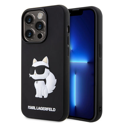 Hoes voor Apple iPhone 14 Pro Max, Karl Lagerfeld, 3D Rubber Choupette, Zwart