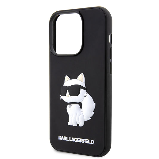 Hoes voor Apple iPhone 14 Pro Max, Karl Lagerfeld, 3D Rubber Choupette, Zwart