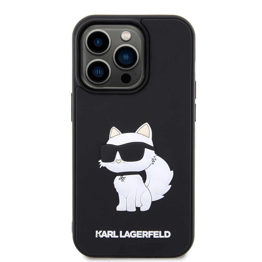 Hoes voor Apple iPhone 14 Pro Max, Karl Lagerfeld, 3D Rubber Choupette, Zwart
