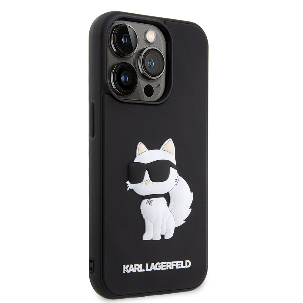 Hoes voor Apple iPhone 14 Pro Max, Karl Lagerfeld, 3D Rubber Choupette, Zwart