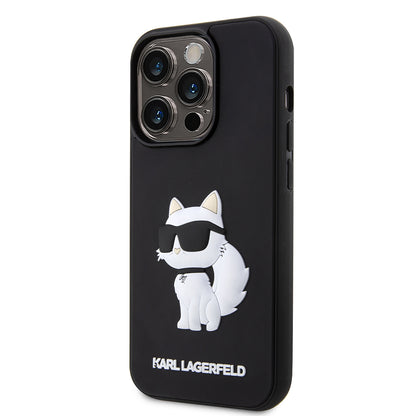 Hoes voor Apple iPhone 14 Pro Max, Karl Lagerfeld, 3D Rubber Choupette, Zwart