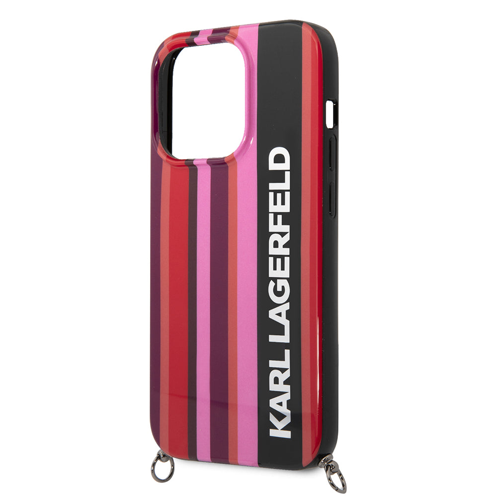 Hoes voor Apple iPhone 14 Pro Max, Karl Lagerfeld, Color Stripes with Strap, Roze
