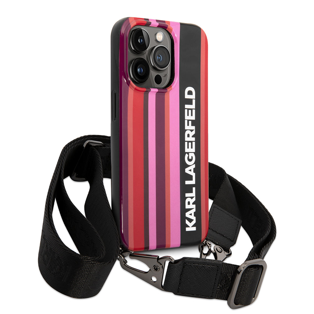 Hoes voor Apple iPhone 14 Pro Max, Karl Lagerfeld, Color Stripes with Strap, Roze