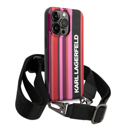 Hoes voor Apple iPhone 14 Pro Max, Karl Lagerfeld, Color Stripes with Strap, Roze
