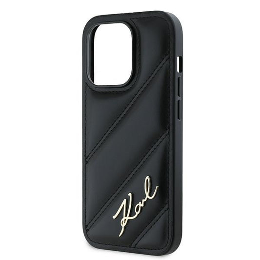 Hoes voor Apple iPhone 14 Pro Max, Karl Lagerfeld, Diagonal Quilted Script, Zwart