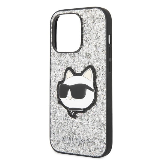 Hoes voor Apple iPhone 14 Pro Max, Karl Lagerfeld, Glitter Choupette Patch, Zilverkleurig