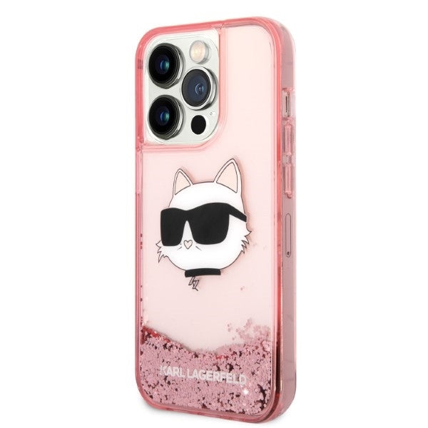 Hoes voor Apple iPhone 14 Pro Max, Karl Lagerfeld, Glitter Choupette's Head, Roze