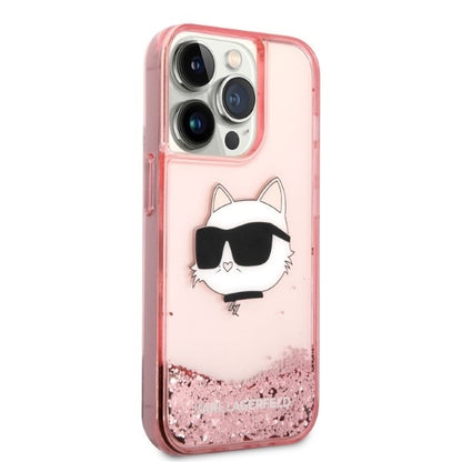 Hoes voor Apple iPhone 14 Pro Max, Karl Lagerfeld, Glitter Choupette's Head, Roze