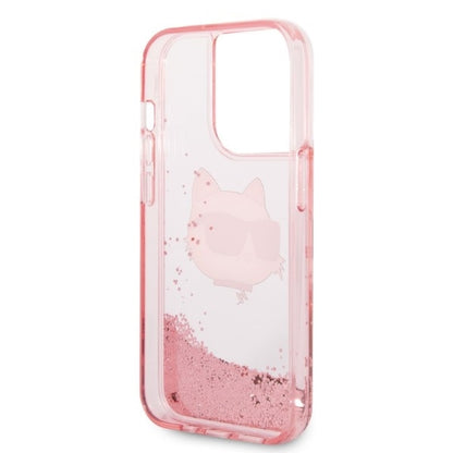 Hoes voor Apple iPhone 14 Pro Max, Karl Lagerfeld, Glitter Choupette's Head, Roze