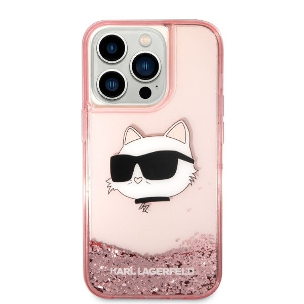Hoes voor Apple iPhone 14 Pro Max, Karl Lagerfeld, Glitter Choupette's Head, Roze