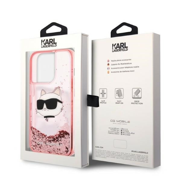 Hoes voor Apple iPhone 14 Pro Max, Karl Lagerfeld, Glitter Choupette's Head, Roze