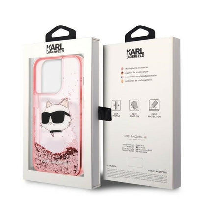 Hoes voor Apple iPhone 14 Pro Max, Karl Lagerfeld, Glitter Choupette's Head, Roze