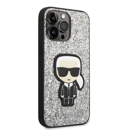 Case for Apple iPhone 14 Pro Max, Karl Lagerfeld, Glitter Flakes Ikonik Karl, Silver