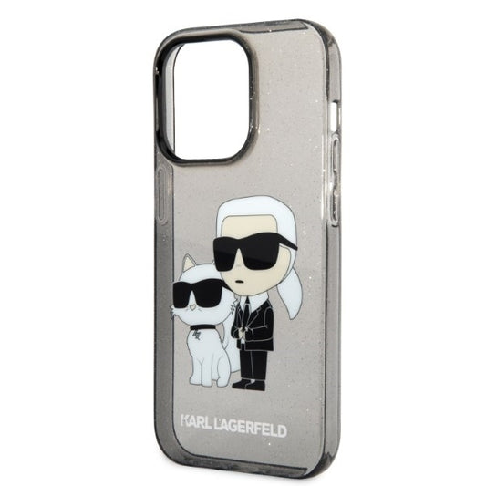 Hoes voor Apple iPhone 14 Pro Max, Karl Lagerfeld, Glitter Karl & Choupette, Zwart