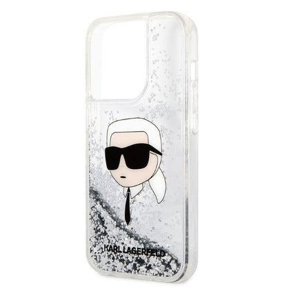 Hoes voor Apple iPhone 14 Pro Max, Karl Lagerfeld, Glitter Karl's Head, Zilverkleurig.