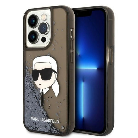 Hoes voor Apple iPhone 14 Pro Max, Karl Lagerfeld, Glitter Karl's Head, Zwart