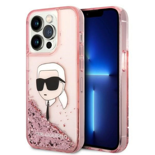 Hoes voor Apple iPhone 14 Pro Max, Karl Lagerfeld, Glitter Karl's Head, Roze
