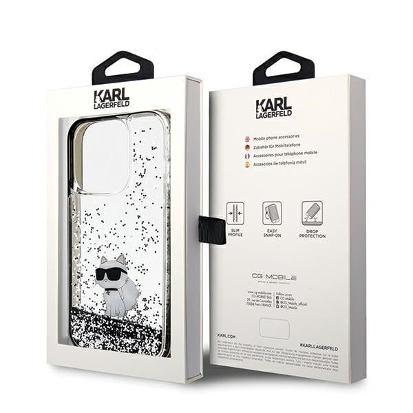 Hoes voor Apple iPhone 14 Pro Max, Karl Lagerfeld, Liquid Glitter Choupette, Transparant