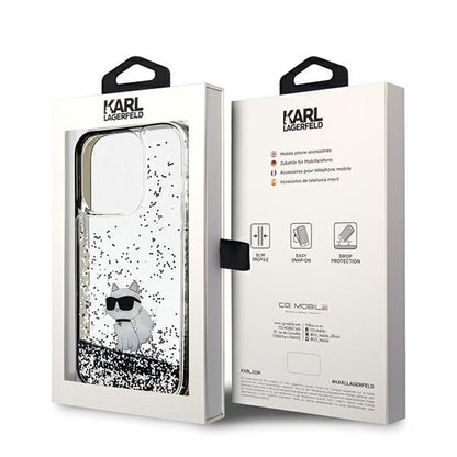 Hoes voor Apple iPhone 14 Pro Max, Karl Lagerfeld, Liquid Glitter Choupette, Transparant