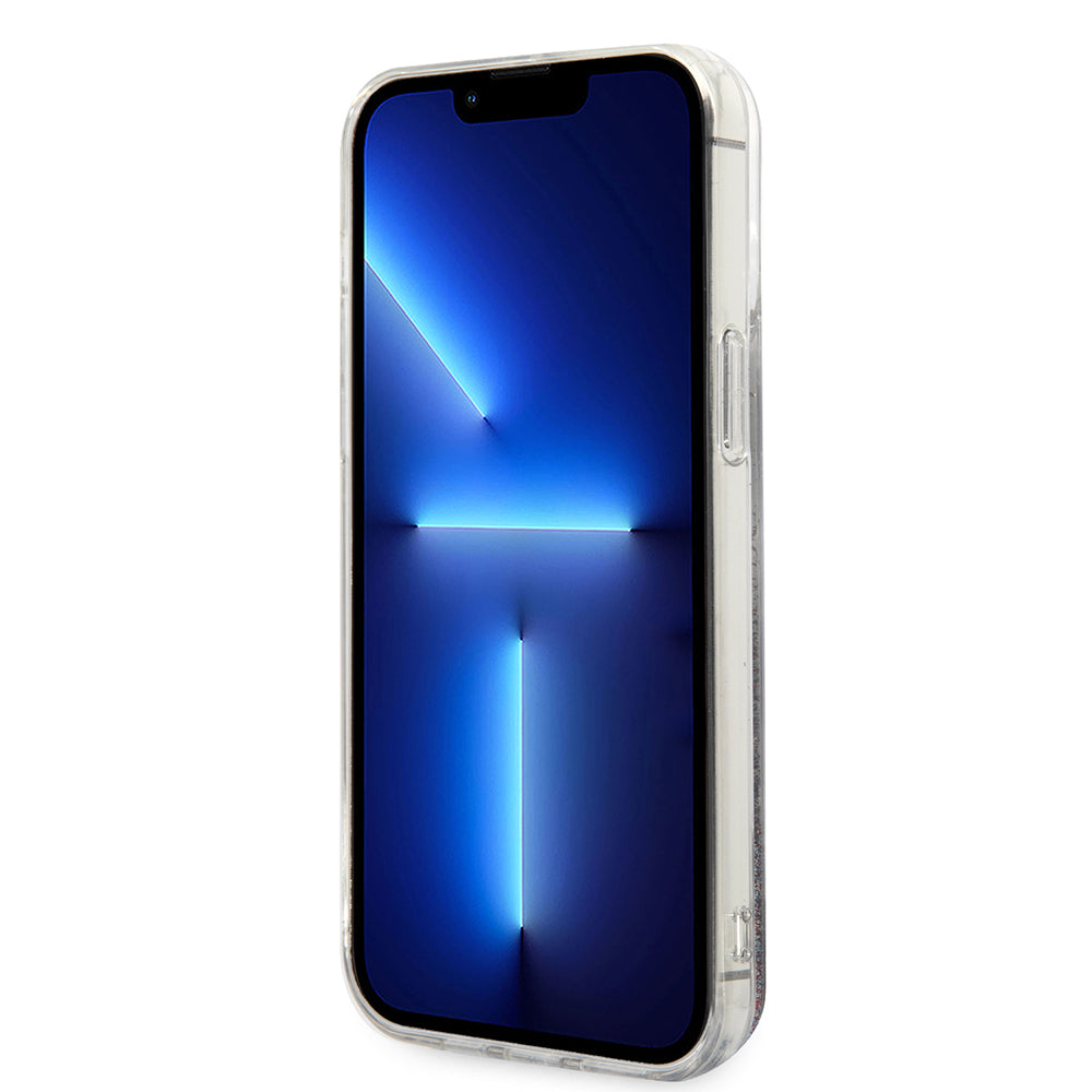 Hoes voor Apple iPhone 14 Pro Max, Karl Lagerfeld, Liquid Glitter Monogram, Zilverkleurig