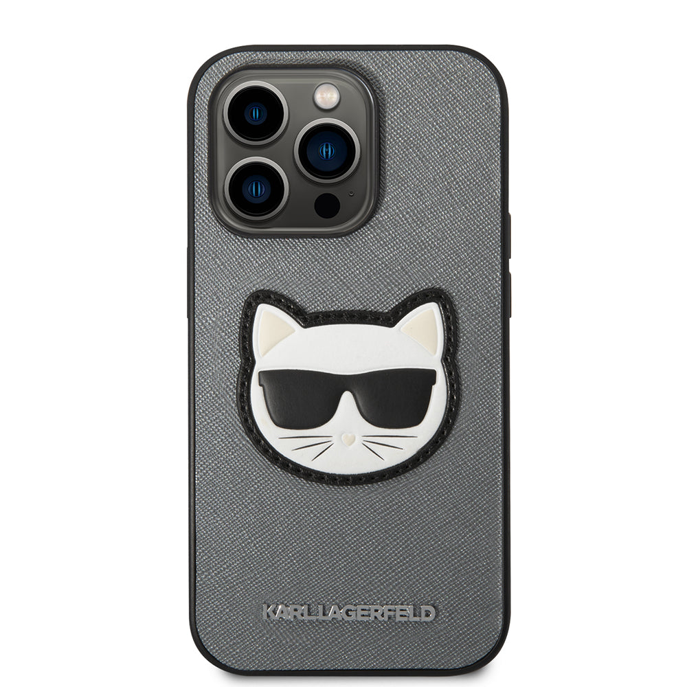 Hoes voor Apple iPhone 14 Pro Max, Karl Lagerfeld, Saffiano Choupette's Head, Zilverkleurig