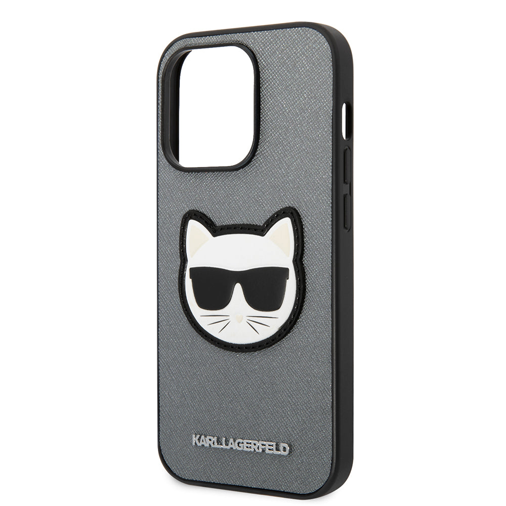 Hoes voor Apple iPhone 14 Pro Max, Karl Lagerfeld, Saffiano Choupette's Head, Zilverkleurig