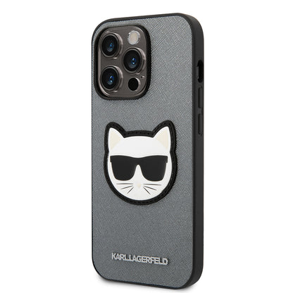 Hoes voor Apple iPhone 14 Pro Max, Karl Lagerfeld, Saffiano Choupette's Head, Zilverkleurig
