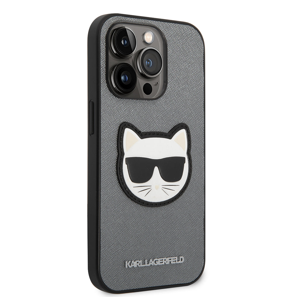 Hoes voor Apple iPhone 14 Pro Max, Karl Lagerfeld, Saffiano Choupette's Head, Zilverkleurig