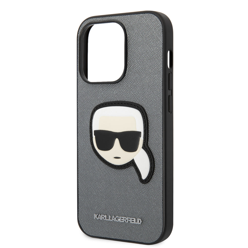 Hoes voor Apple iPhone 14 Pro Max, Karl Lagerfeld, Saffiano Karl's Head, Zilverkleurig