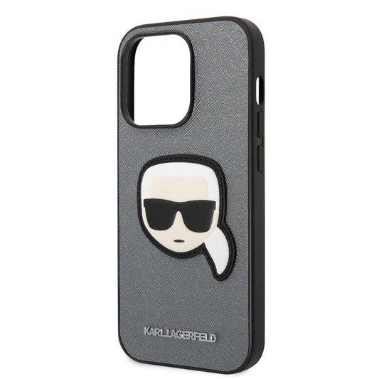 Hoes voor Apple iPhone 14 Pro Max, Karl Lagerfeld, Saffiano Karl's Head, Zilverkleurig