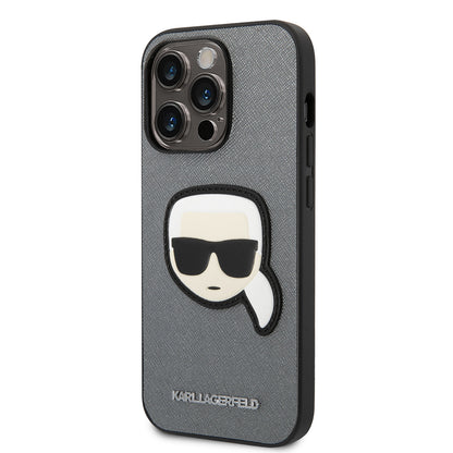 Hoes voor Apple iPhone 14 Pro Max, Karl Lagerfeld, Saffiano Karl's Head, Zilverkleurig