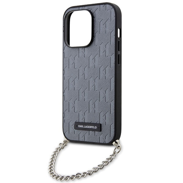 Case for Apple iPhone 14 Pro Max, Karl Lagerfeld, Saffiano Monogram Chain, Silver