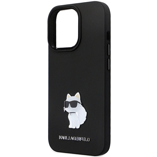 Hoes voor Apple iPhone 14 Pro Max, Karl Lagerfeld, Silicone Choupette Metal, Zwart