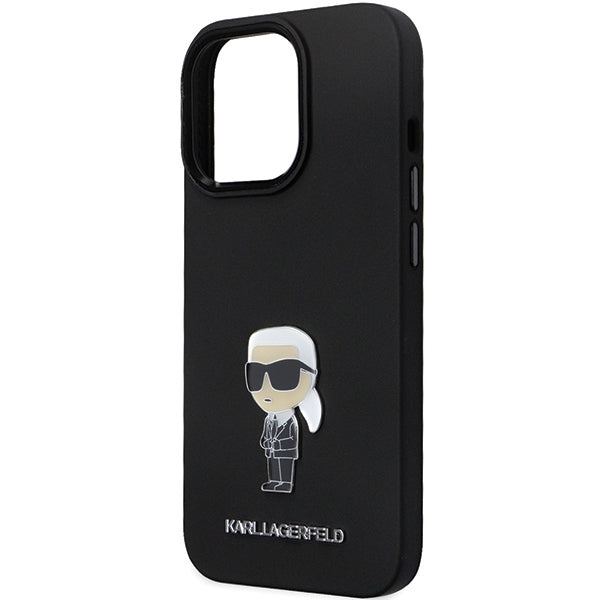 Hoes voor Apple iPhone 14 Pro Max, Karl Lagerfeld, Silicone Ikonik Karl Metal, Zwart